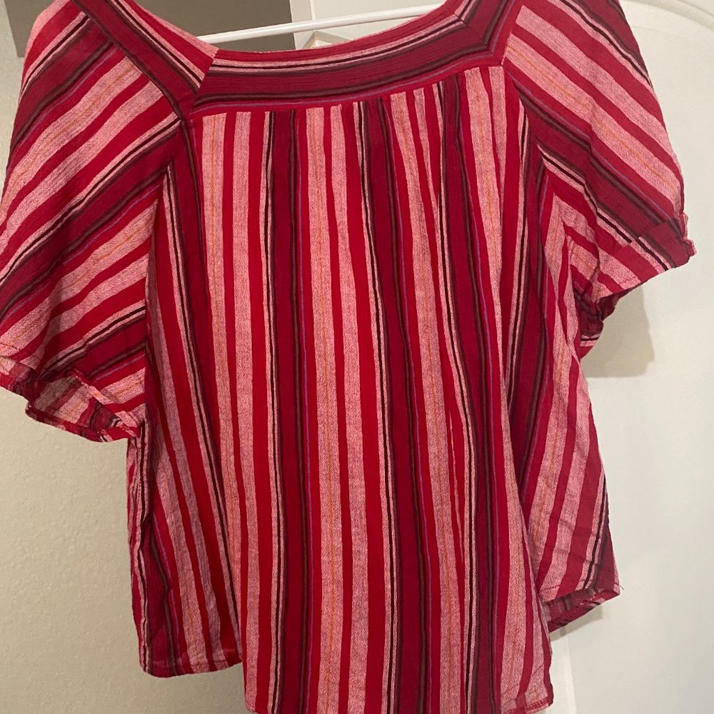 Universal Thread Women's Red Striped Square Neck Short Sleeve Top Size M
